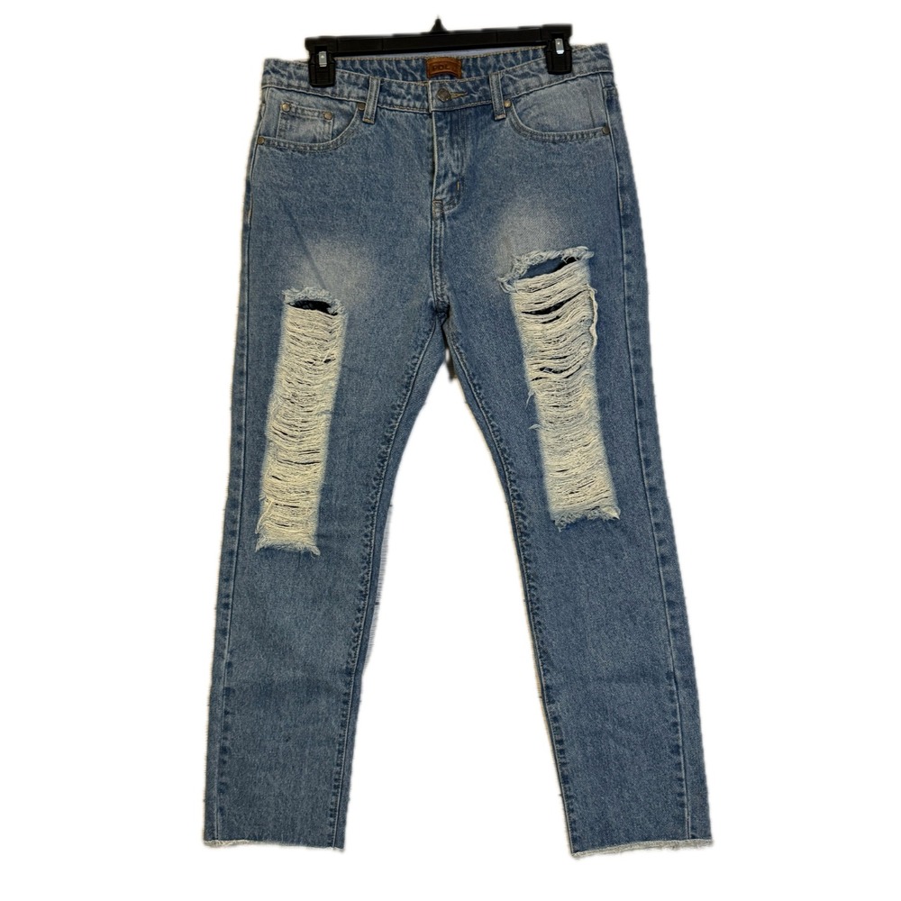 POL Jeans Women's Small Blue Distressed Ripped Raw Hem Straight Leg